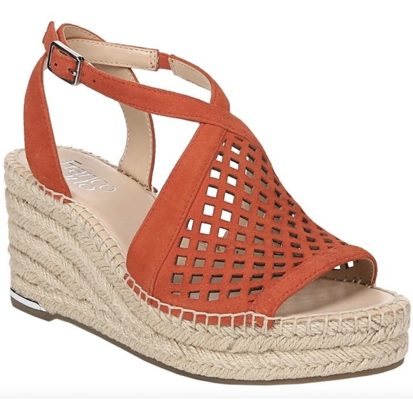 Franco Sarto Celestial Wedge Suede Sandals Orange with silver hardware size 7.5 - Picture 1 of 12